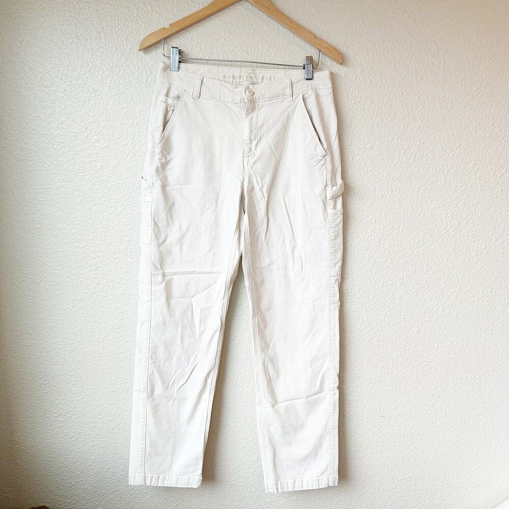 American Eagle High Rise Straight White Chino Carpenter Pants sz 8 - Picture 2 of 11